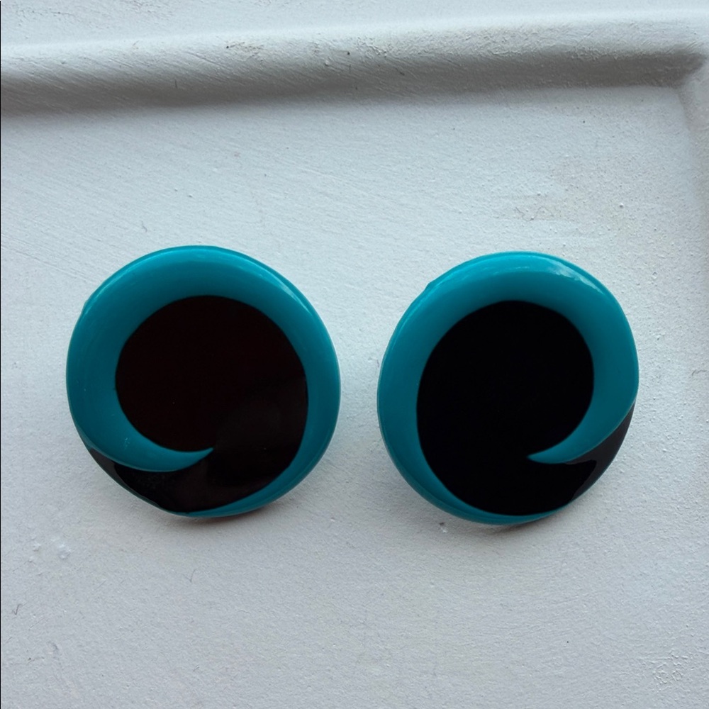 Teal and Black Retro Enamel Vintage Earrings